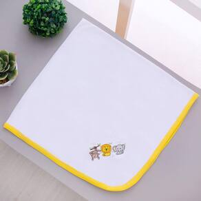 Manta Cueiro Malha 100% Algodão Para Bebê Safari Branco Com Amarelo