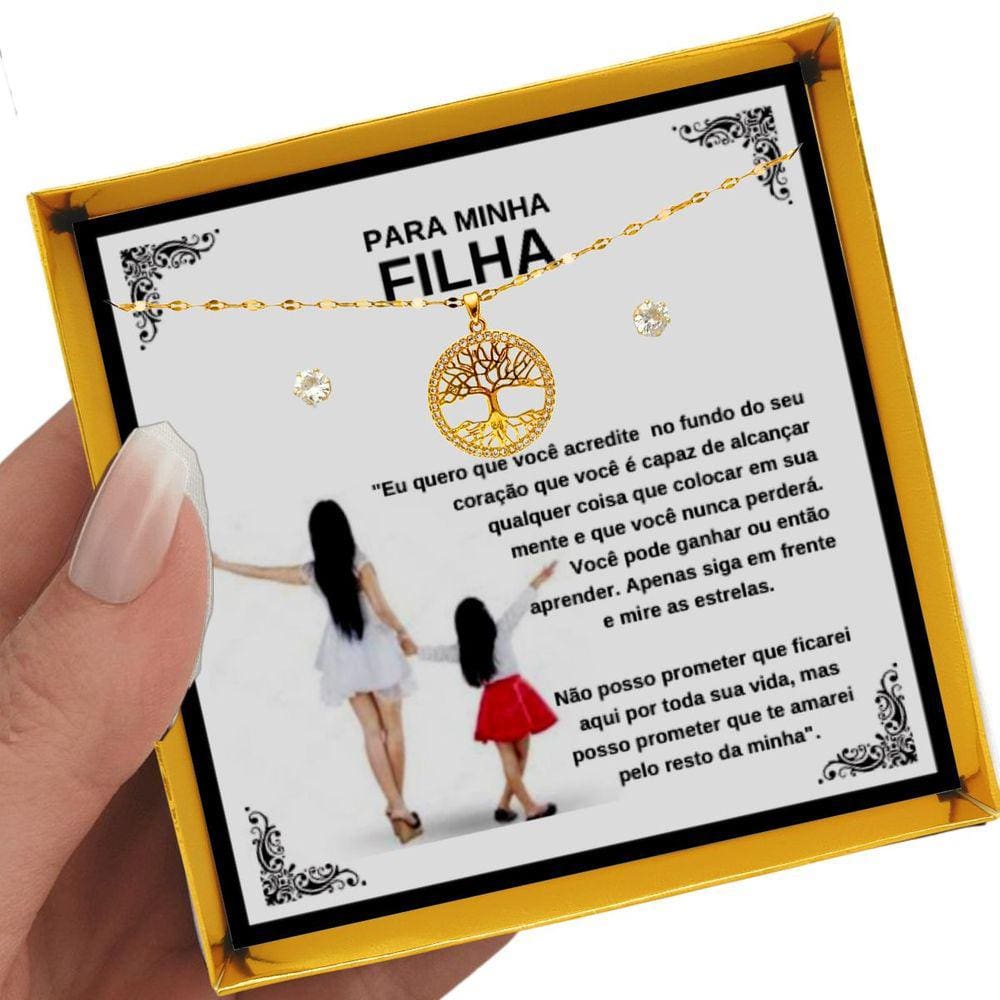 Colar Ouro Presente Aniversário Filha Mãe de Menina Árvore Vida + Dedicatória