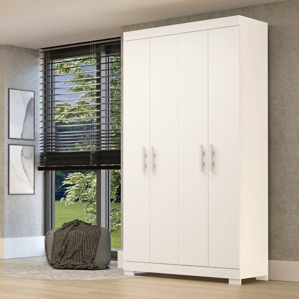 Guarda Roupa Solteiro 4 Portas 100% Mdf Papoulas Espresso Móveis Branco