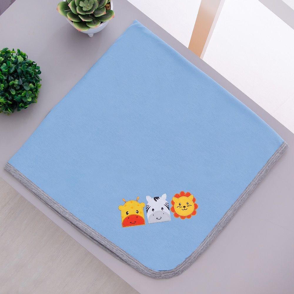 Manta Cueiro Malha 100% Algodão Para Bebê Savana Azul Claro