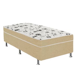 Cama Box Solteiro Suede Bege + Colchão Solteiro Suede Bege Orto Molas Ensacada 88x188x55