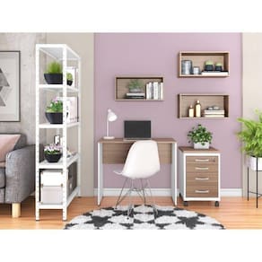 Conjunto Home Office com 6 Peças Noce Marromlle/Branco