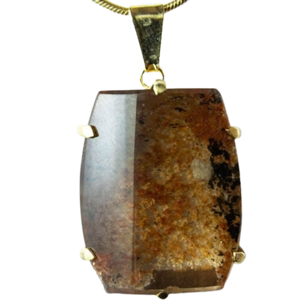 Colar Pedra Cristal Lodolita Baguette Garra Dourada