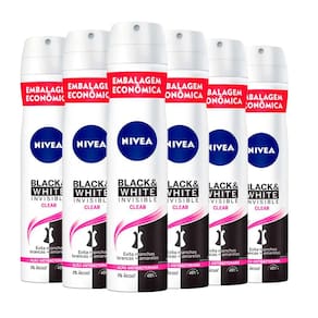 Kit Desodorante Aerosol Nívea Black & White Feminino 200ml - 6 unidades