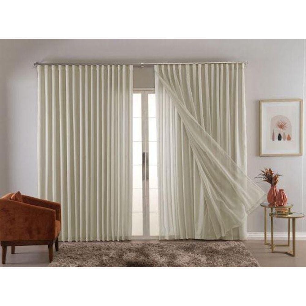 Cortina Trilho Suiço Forro com Voil 6.00 x 2.60 Palha