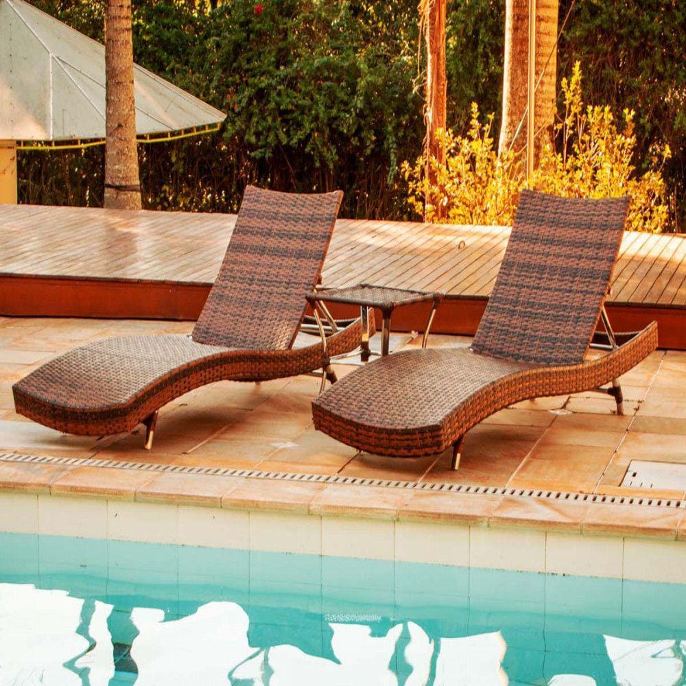 2 Espreguiçadeiras Bona e Mesa Garden em Alumínio Para Piscina, Jardim Trama