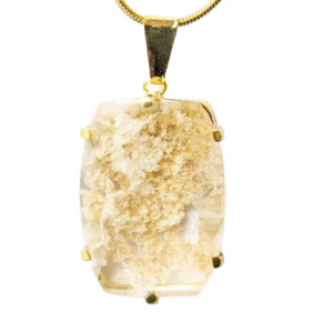 Colar Pedra Cristal Lodolita Baguette Garra Dourada