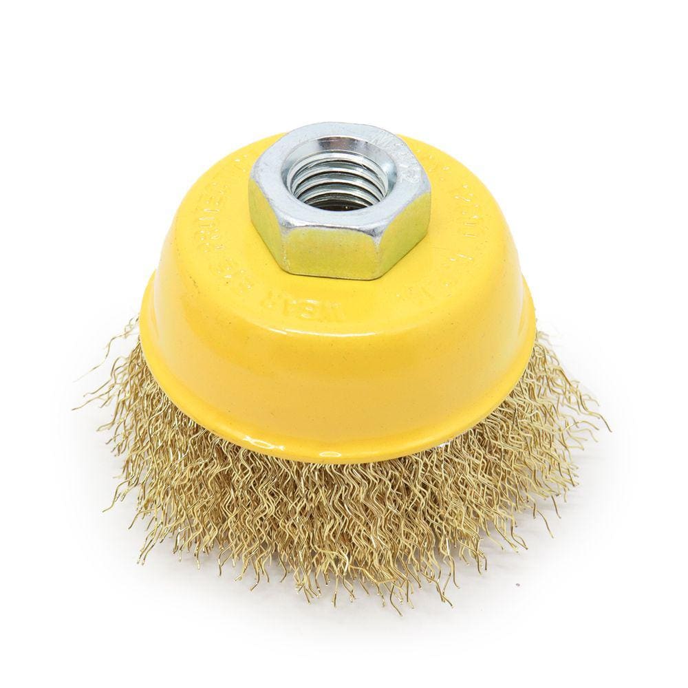 Escova Copo Aço Carbono Latonado 3&quot; 75mm M14 Ondulada