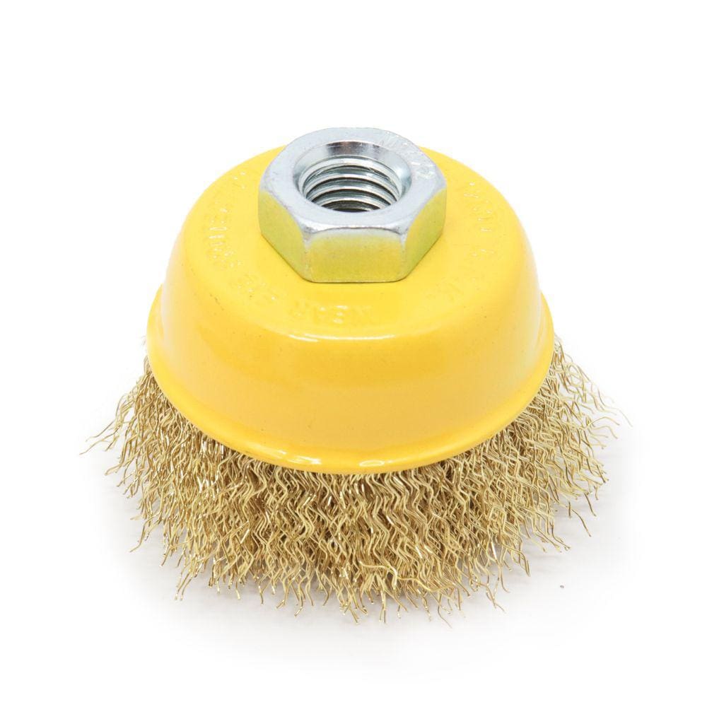 Escova Copo Aço Carbono Latonado 2.1/2&quot; 64mm M14 Ondulada