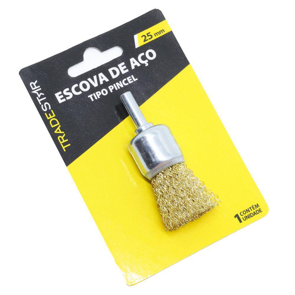 Escova De Aço Tipo Pincel Latonada 25mm Haste 1/4X1&quot;