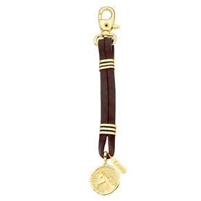 Chaveiro de Couro Natural com Cavalo Dourado