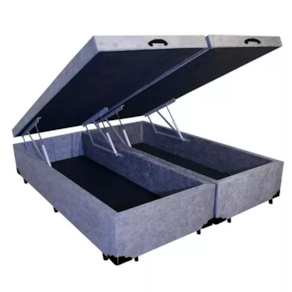 Base Box Baú Queen Bipartido Suede Cinza 39x158x198