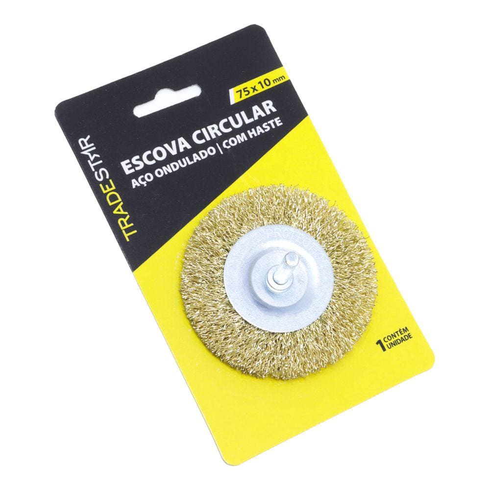 Escova De Aço Circular P/ Furadeira 75x10mm 4`` C/ Haste 1/4