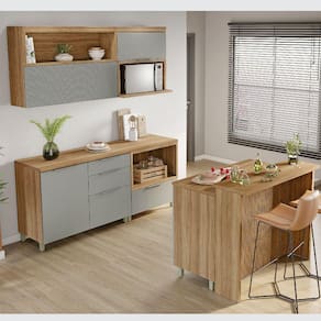 Cozinha 6 Peças 4 Portas 7 Gavetas Ripado Painel Ilha Marquesa 100 MDF