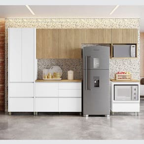 Cozinha 6 Peças 7 Portas 7 Gavetas Ripado Nichos Forno E Micro Ondas Rainha 100 MDF