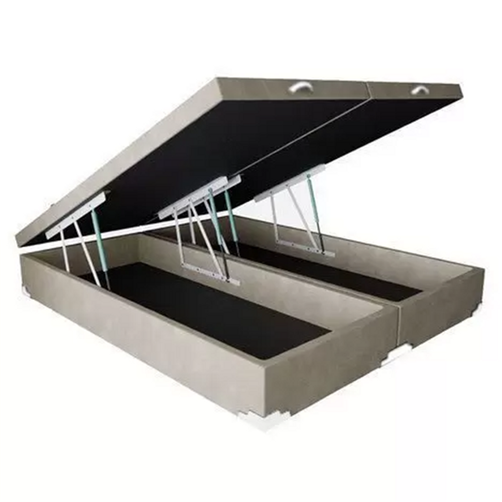 Base Box Baú Queen Bipartido Suede Bege 39x158x198