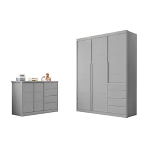 Kit Quarto Infantil Bebê Perola Cômoda 4 Gavetas 2 Portas E Guarda Roupa 3 Portas 4 Gavetas Cz - Phoenix Baby