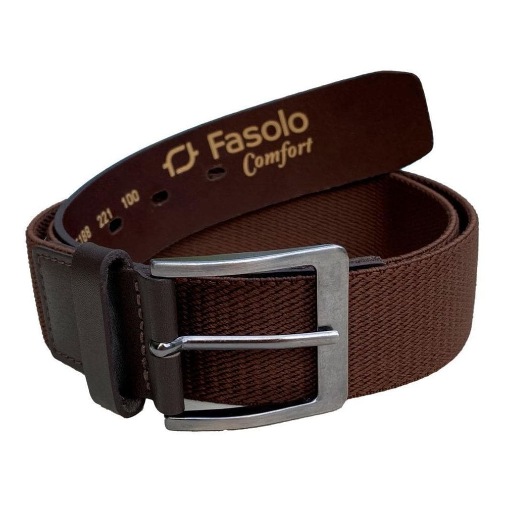 Cinto Masculino Elástico De Couro Fivela Fasolo Café 120