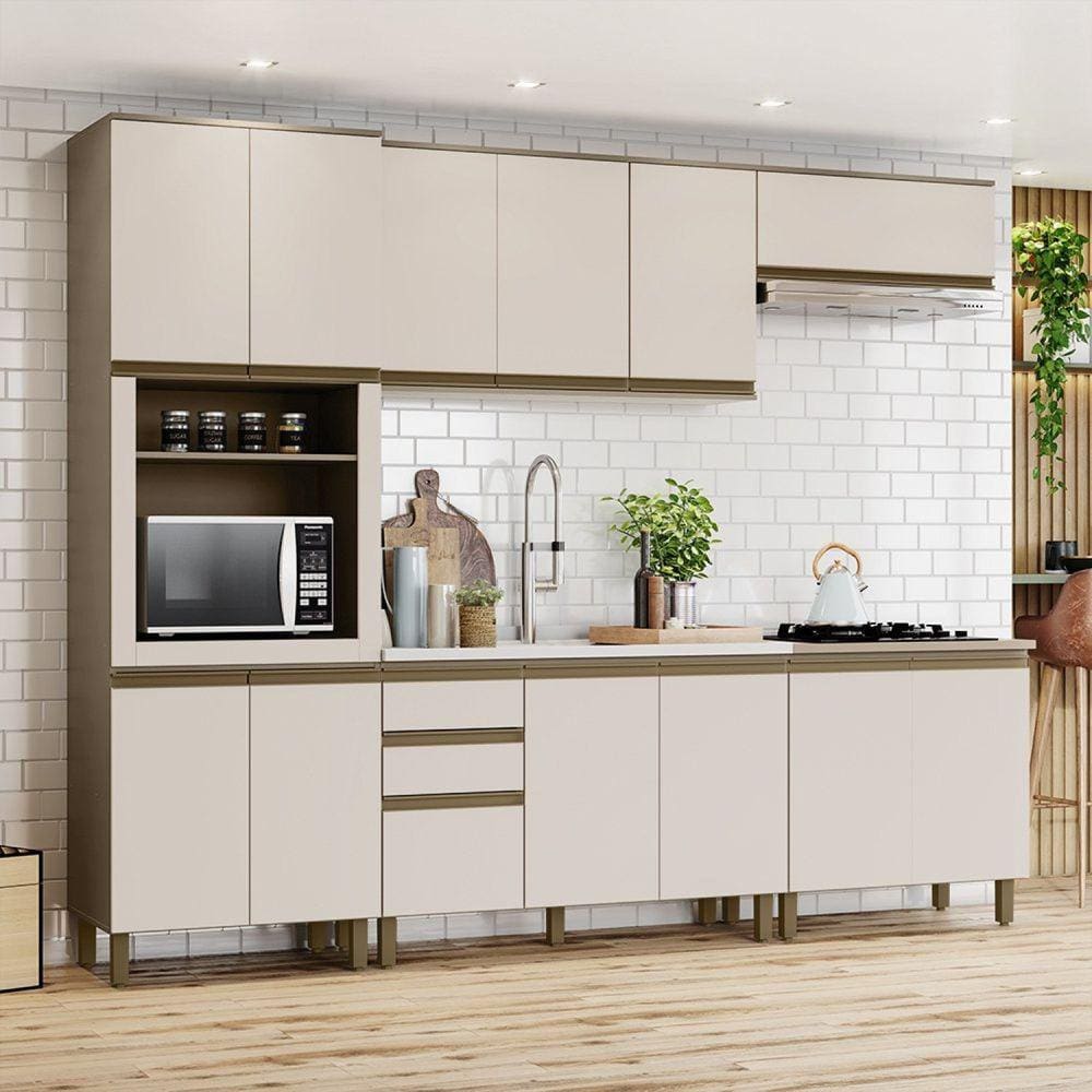 Cozinha Completa 5 Peças para Forno Embutir e Cooktop 13 Portas Aurora Espresso Móveis Duna/Cristal