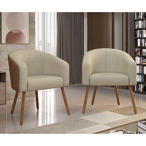 Poltrona Decorativa com Pés em Madeira Marselha Bege/Marrom