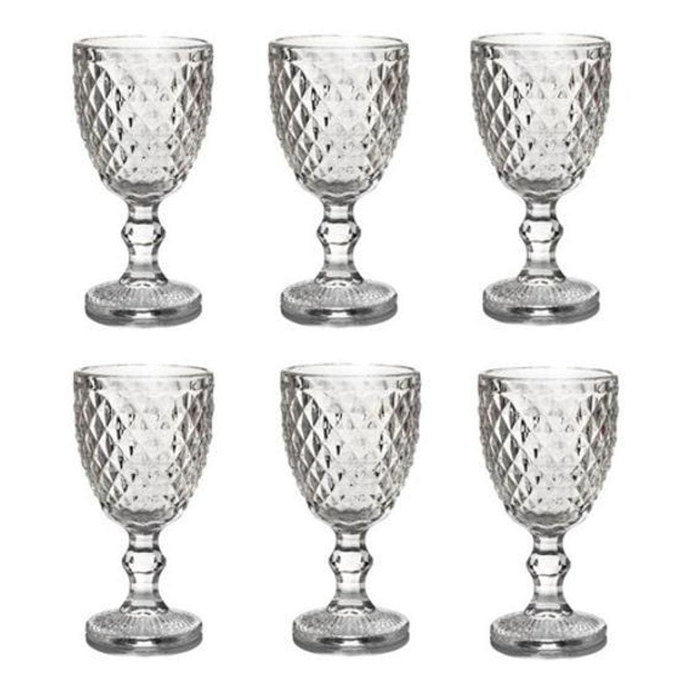 Jogo 6 Taças Suco Água Vidro Diamond 350Ml Incolor 17 X 8