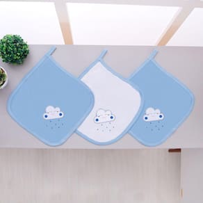 Kit 3 Fraldas Pano De Boca Malha Para Bebê Nuvem Azul Claro
