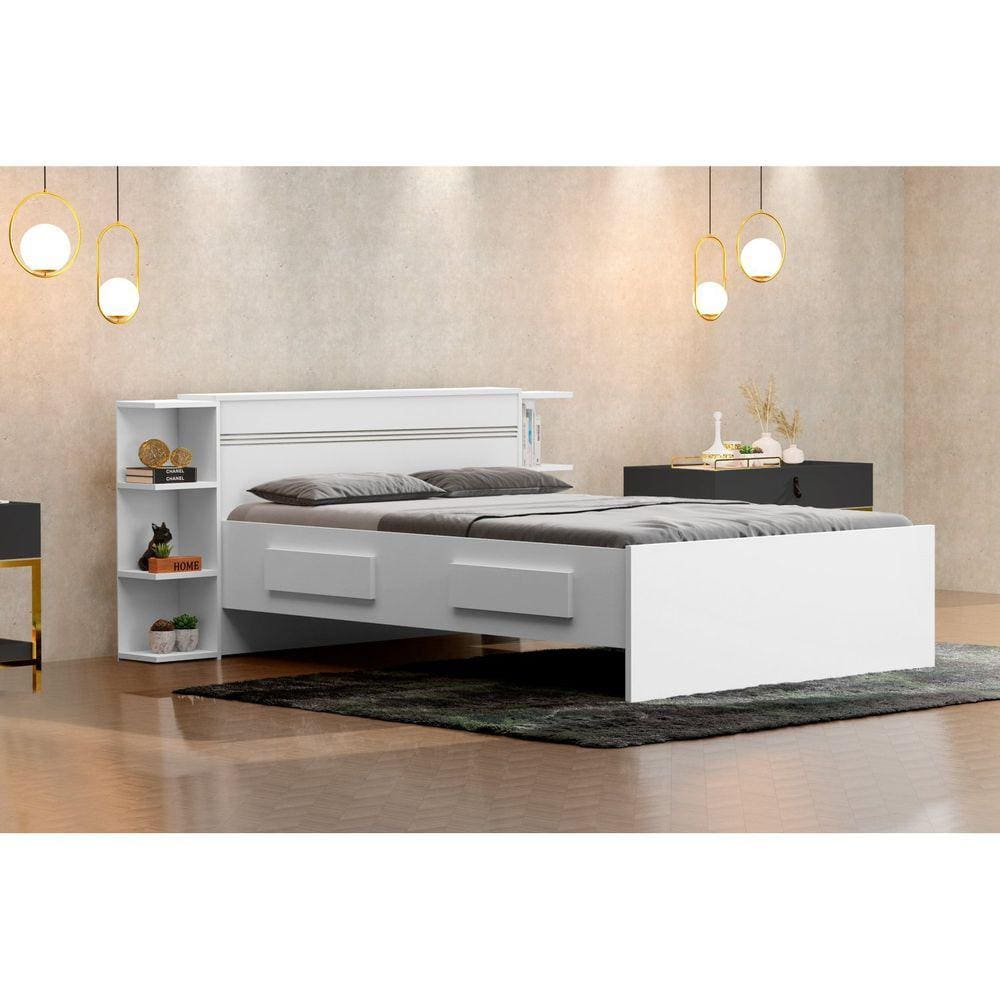 Cama Baú Casal com Gavetas Jade Branco
