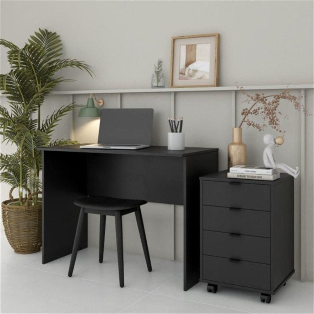 Escrivaninha 100cm com Gaveteiro 4 Gavetas Balto Preto