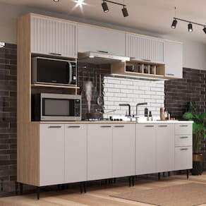 Cozinha Modulada 5 Peças 11 Portas 2 Gavetas Amalia Aveiro Oak/Cinza Urbano