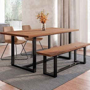 Conjunto Mesa com Banco e 2 Cadeiras Rústico Industrial Lumber Yescasa Marrom/Preto
