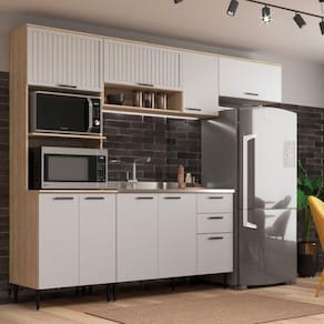 Cozinha Modulada 4 Peças 9 Portas 2 Gavetas Amalia Aveiro Oak/Cinza Urbano