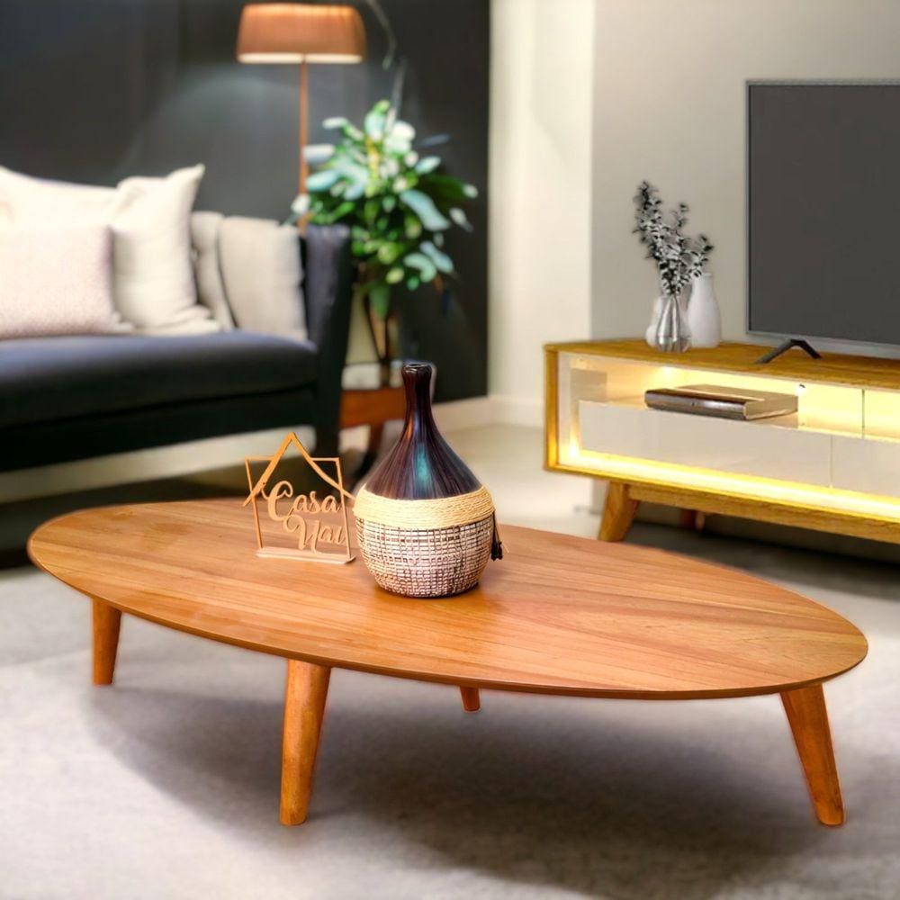 Mesa de Centro Oval Orgânico Laminada 100x45cm Londres Mel