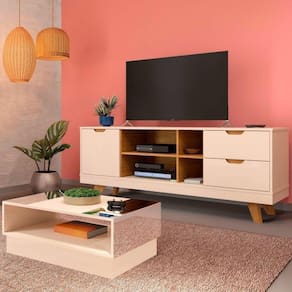 Sala de Estar Completa Rack e Mesa de Centro Michigan Detroit Off White/Carvalho