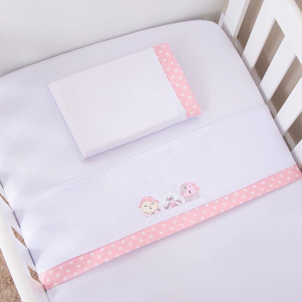 Jogo De Lençol Para Berço Americano 3 Peças Coleguinhas Branco