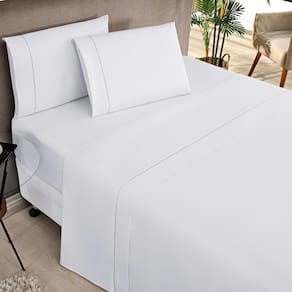 Jogo Cama Lençol Home Basic Queen 180 Fios Com Ponto Palito 4 Peças - Branco
