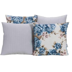 Kit 4 Almofadas Para Sofá Estampa Branco Com Flores Azuis