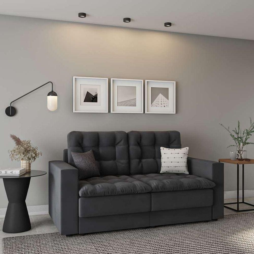 sofá 3 lugares retrátil dresden suede grafite