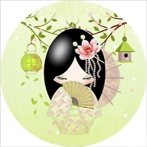 Painel Redondo 3D Sublimado Boneca Kokeshi Frd-1943