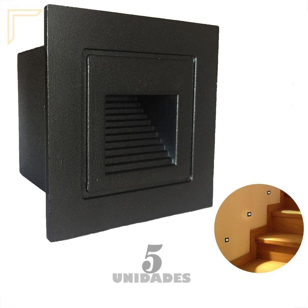 Kit 5 Balizador Externo Embutir Parede Preto Mini Escada