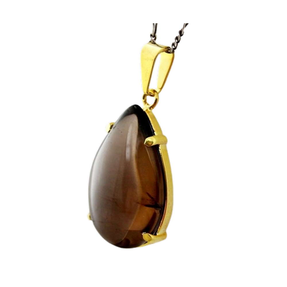 Colar Extra Gota Pedra Fume Natural Montagem Garra Dourado