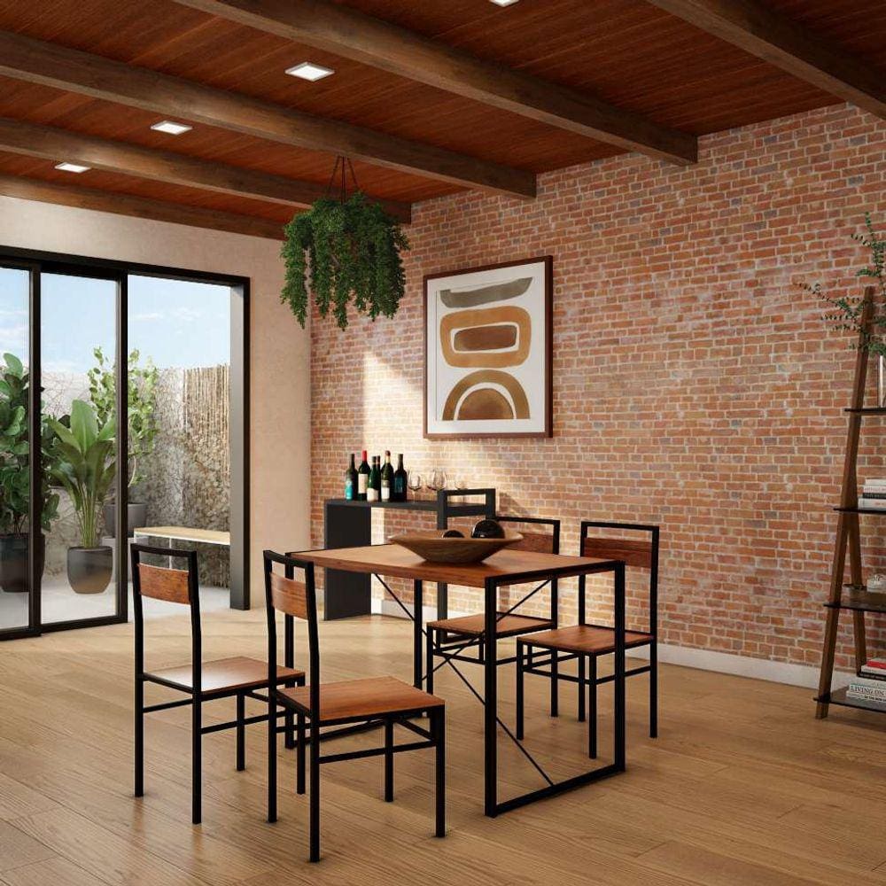 conjunto de mesa whoa com 4 cadeiras preto e ipê