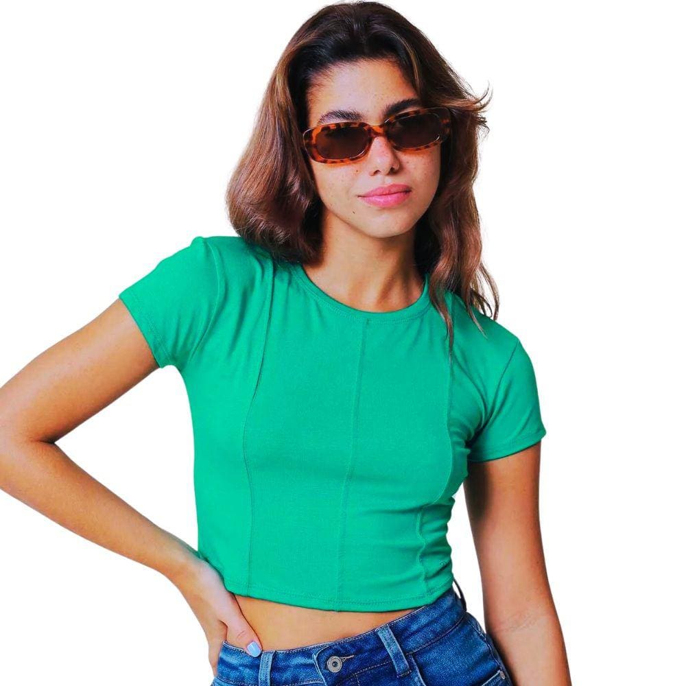 Baby Look Cropped Recortes Tulum Riu Kiu Verde 10604