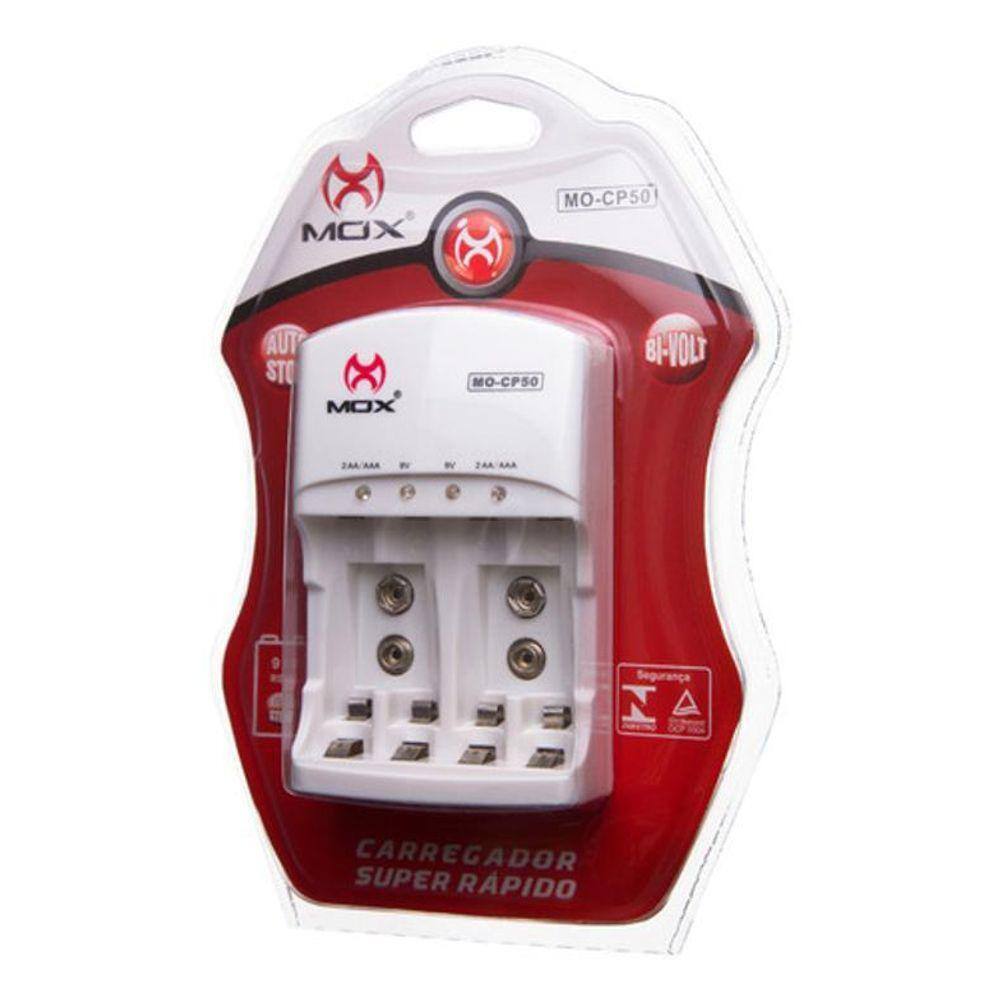 Carregador de Pilhas Mox MO-CP50 s/ Pilhas e p/2 Baterias 9V