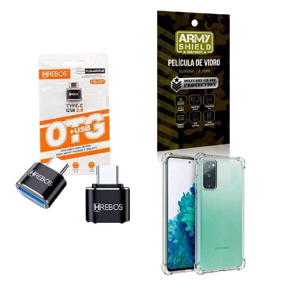 Kit Usb Para Tipo C + Capinha Samsung S20 Fe + Película 3D
