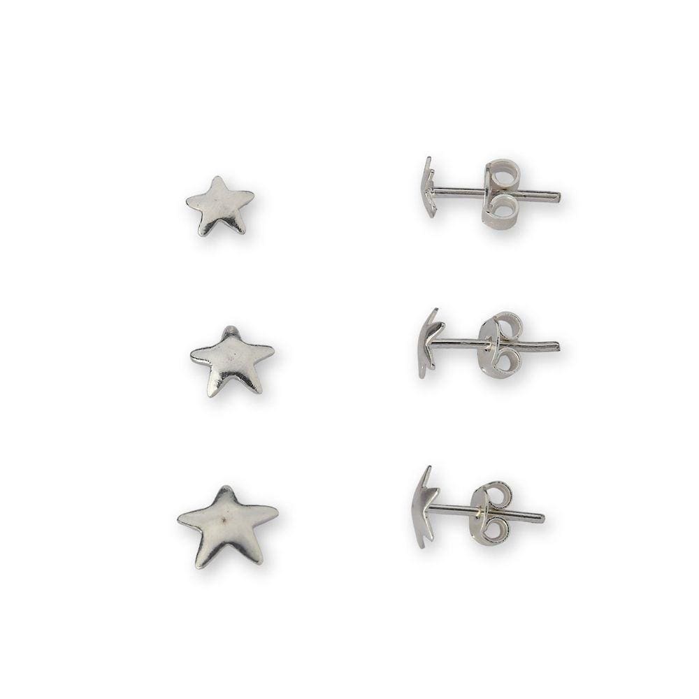 Kit Trio De Estrelas Polidas Em Prata 925