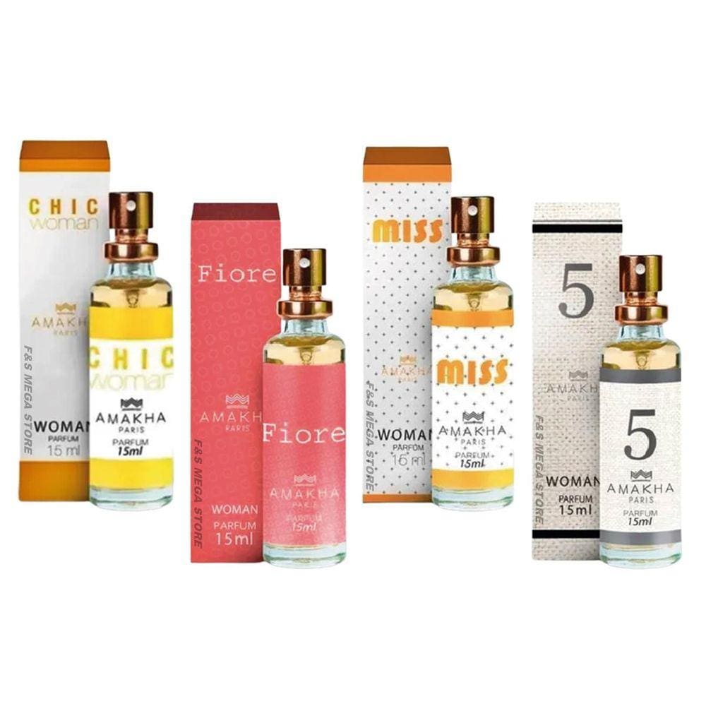 Kit 4 Perfume Feminino Amakha Paris Chic Fiore Miss N 5