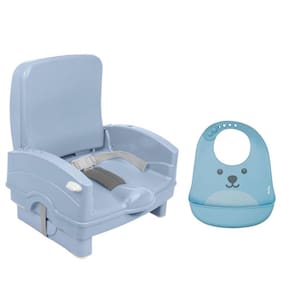 Cadeira Portátil Cake Azul E Babador Pega Migalhas Buba
