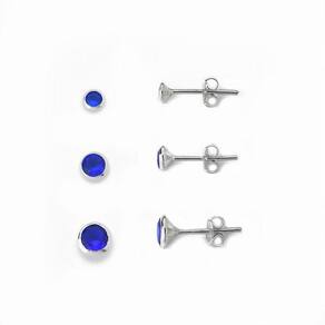Kit Trio De Brincos Ponto De Luz Prata 925 Azul