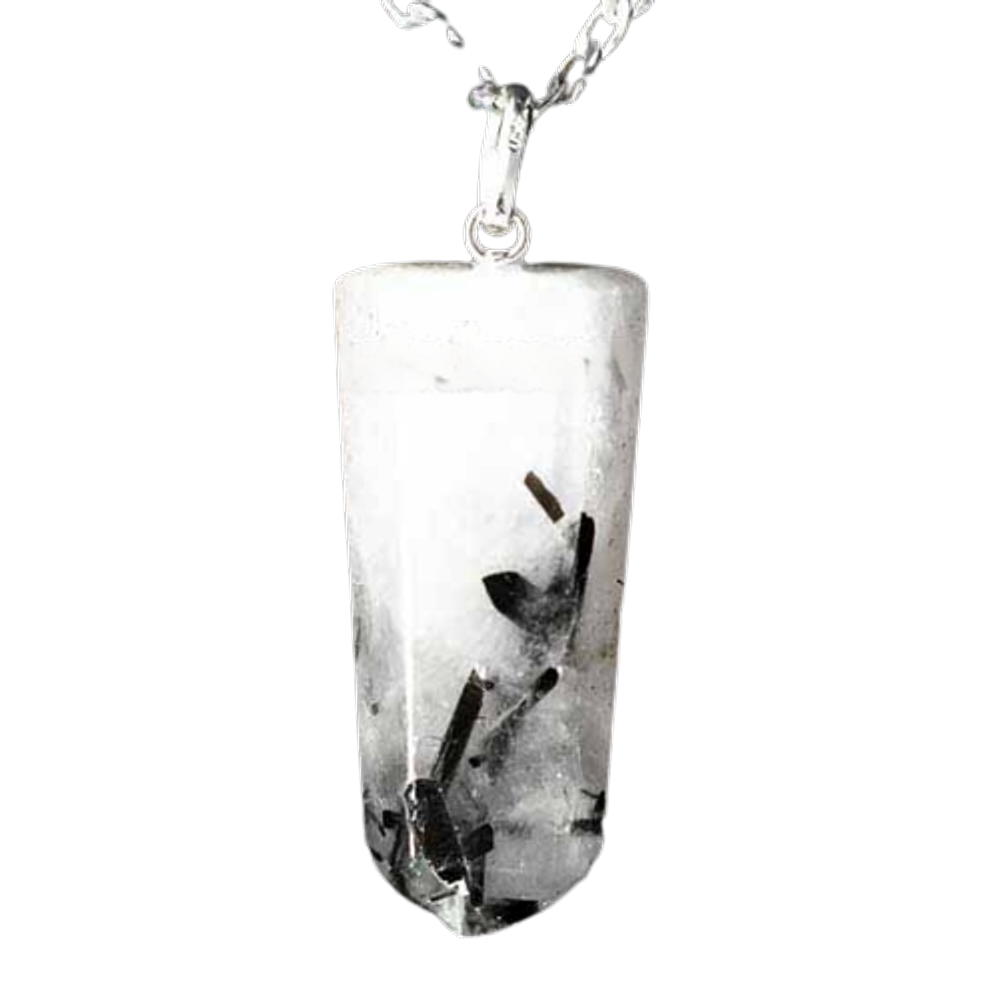 Colar Pontinha Turmalina Preta Quartzo Montagem Prata 950