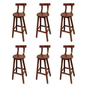 Kit 6 Banquetas Altas de Madeira Premium com Encosto Girafa Imbuia